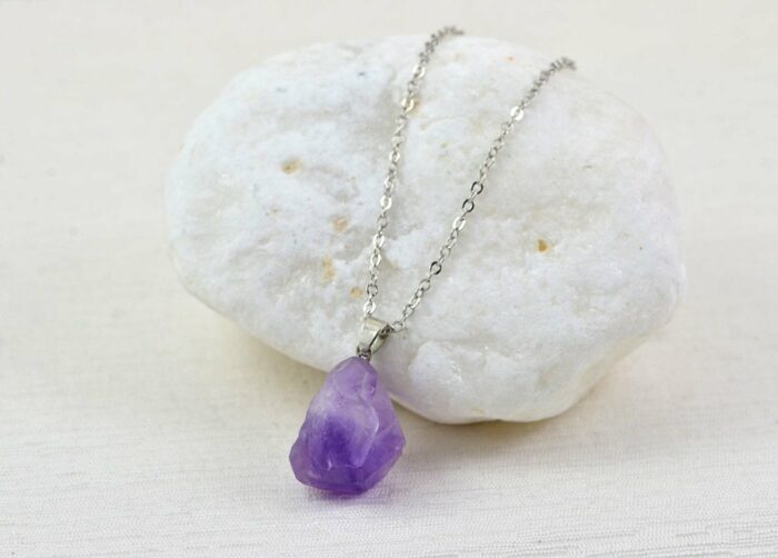 Amethyst Personalised Name Necklace, Silver Engraved Initials Necklace, Initials Purple Charm Gemstone Pendant Customised Silver Necklace
