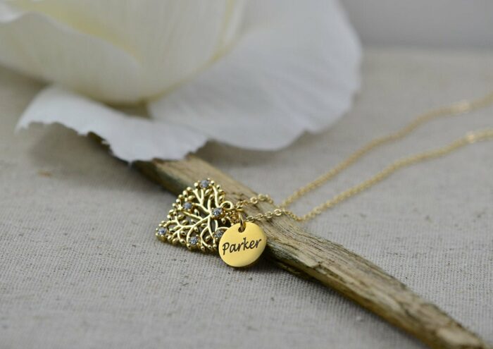 Crystal Heart Personalised Necklace, Gold Heart Charm Name Necklace, Stainless Steel Gold Mothers Day Bridesmaids Birthday Necklace Jewelry