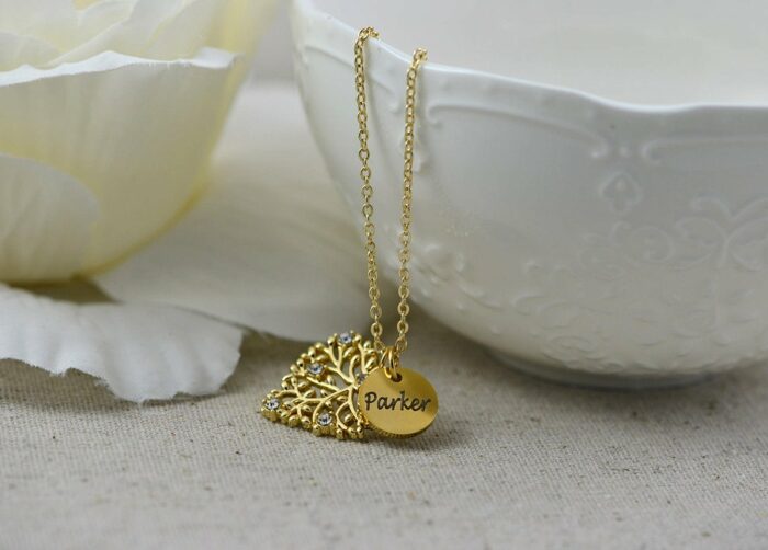 Crystal Heart Personalised Necklace, Gold Heart Charm Name Necklace, Stainless Steel Gold Mothers Day Bridesmaids Birthday Necklace Jewelry