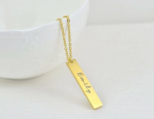 Cusotmised Gold Bar Engraved Necklace