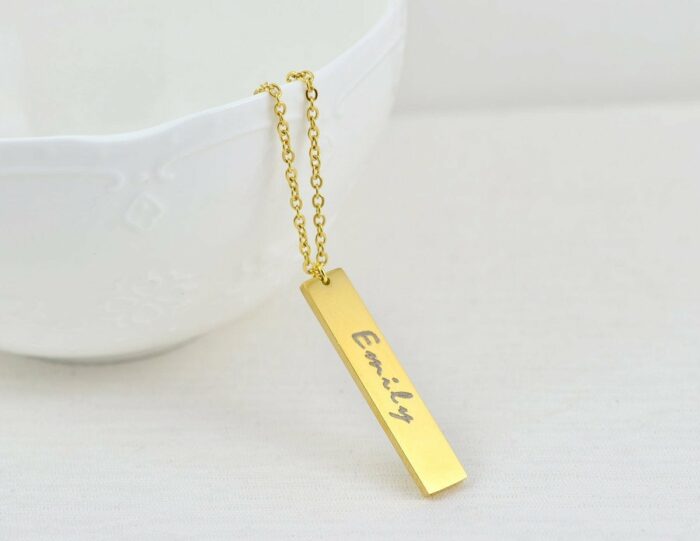 Cusotmised Gold Bar Engraved Necklace