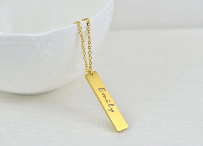 Cusotm Name Gold Bar Necklace, Engraved Rectangle Name Necklace, Initials Personalised Charm Tag Necklace, Customised Gold Necklace