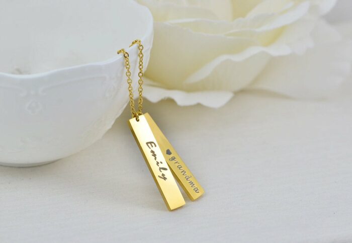 Cusotm Name Gold Bar Necklace, Engraved Rectangle Name Necklace, Initials Personalised Charm Tag Necklace, Customised Gold Necklace