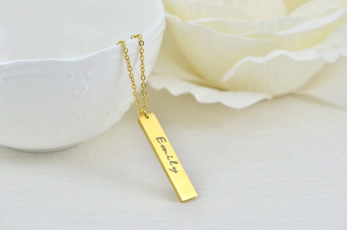 Cusotm Name Gold Bar Necklace, Engraved Rectangle Name Necklace, Initials Personalised Charm Tag Necklace, Customised Gold Necklace