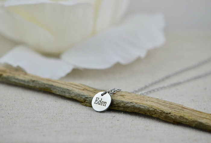 Custom Silver Name Necklace, Personalised Engraved Necklace, Name Round Charm Tag Necklace, Bridesmaids Customised Silver Necklace Jewellery
