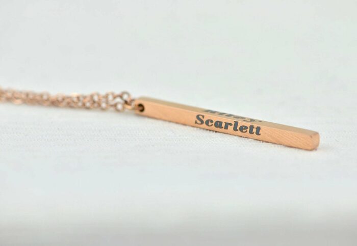 Customised Name Bar Necklace, Rose Gold Name Engraved Rectangle Necklace, Initials 3D Charm Bar Necklace, Dainty Stainless Steel Necklace