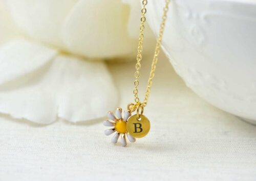 Dainty Daisy Initials Necklace