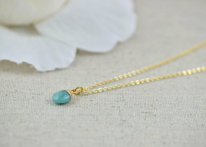 Dainty Initials Turquoise Necklace, Personalised Turquoise Jade Gemstone Charm Necklace, Bridesmaids Wedding Engraved Gold Drop Necklace