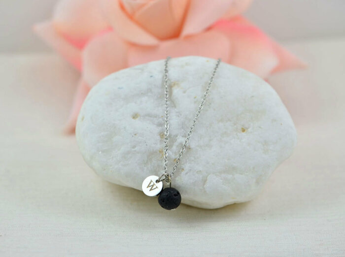 Dainty Silver Lava Stone Necklace