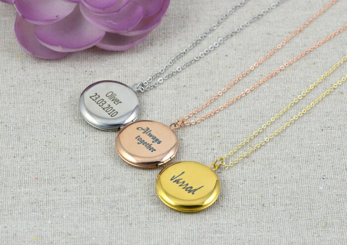 Engraved Locket Necklace in Silver, Rose gold and Gold, Personalised Locket Necklace, Round Stainless Steel Silver Name Necklace Jewellery