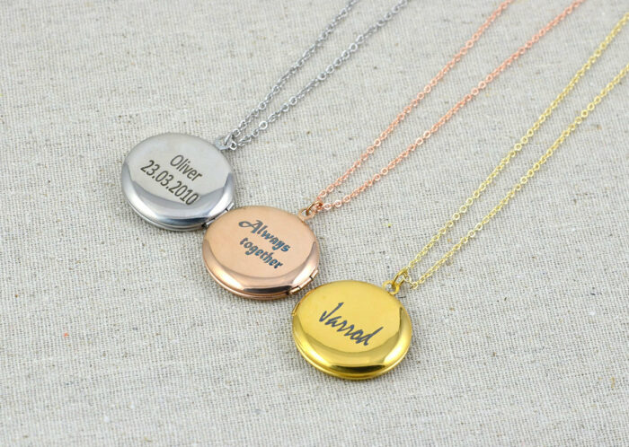 Engraved Locket Necklace in Silver, Rose gold and Gold, Personalised Locket Necklace, Round Stainless Steel Silver Name Necklace Jewellery