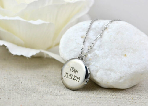 Engraved Round Locket Necklace