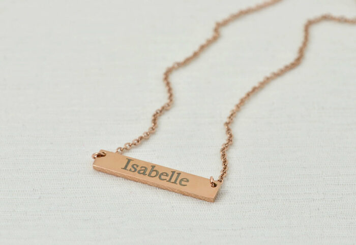 Engraved Name Rosegold Bar Necklace, Custom Personalised Rectangle Rose Gold Necklace, Staonless Steel Charm Necklace, Customised Necklace