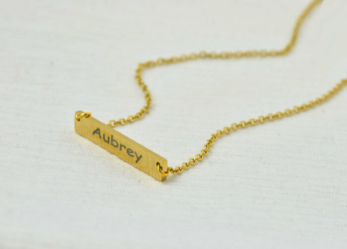 Engraved Name Rosegold Bar Necklace, Custom Personalised Rectangle Rose Gold Necklace, Staonless Steel Charm Necklace, Customised Necklace