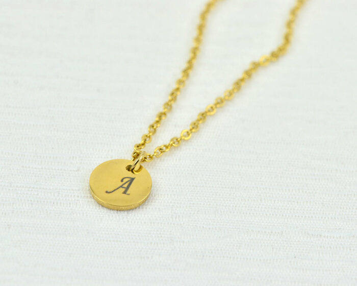 Gold Engraved Initials Necklace, Initials Personalised Necklace, Gold Letter Round Charm Necklace, Customised Silver Bridesmaids Necklace