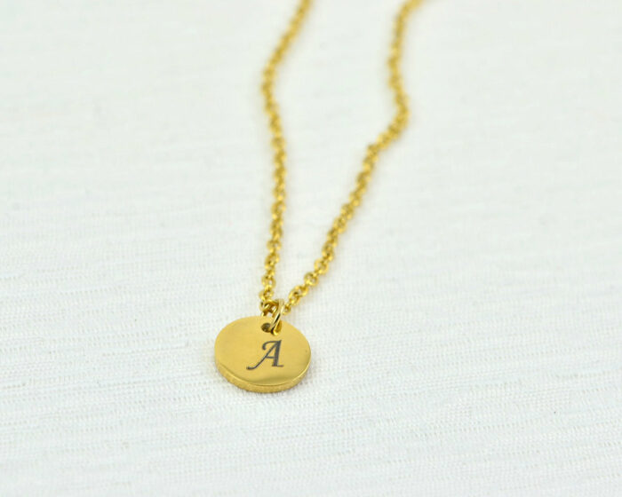 Gold Engraved Initials Necklace, Initials Personalised Necklace, Gold Letter Round Charm Necklace, Customised Silver Bridesmaids Necklace