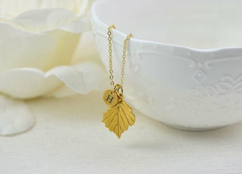 Personalised Leaf Charm Gold Necklace