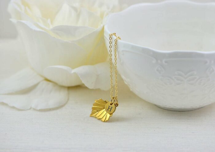 Gold Initials Leaf Charm Necklace, Bridesmaids Personalised Everyday Simple Charm Necklace, Gift for Her, Engraved Initial Drop Necklace