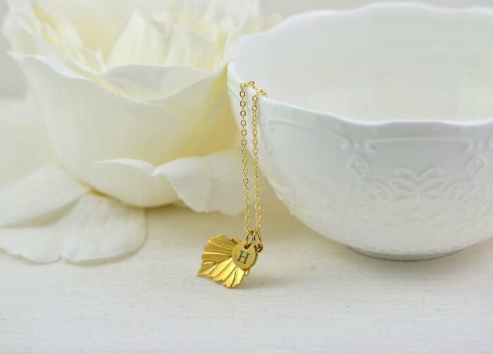 Gold Initials Leaf Charm Necklace, Bridesmaids Personalised Everyday Simple Charm Necklace, Gift for Her, Engraved Initial Drop Necklace