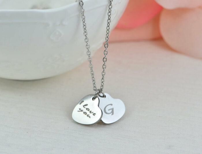 Heart Personalised Name Necklace, Custom Engraved Heart Necklace, Name Silver Charm Stainless Steel Heart Necklace, Customised Jewellery