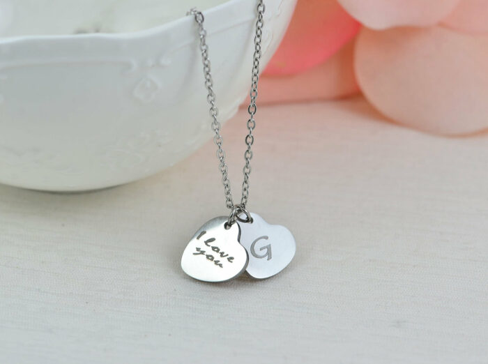 Heart Personalised Name Necklace, Custom Engraved Heart Necklace, Name Silver Charm Stainless Steel Heart Necklace, Customised Jewellery