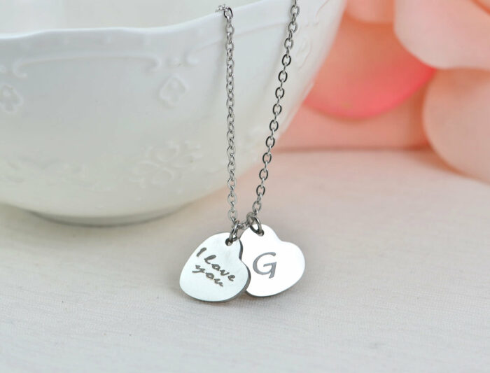 Heart Personalised Name Necklace, Custom Engraved Heart Necklace, Name Silver Charm Stainless Steel Heart Necklace, Customised Jewellery