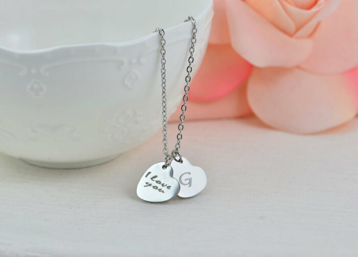 Heart Personalised Name Necklace, Custom Engraved Heart Necklace, Name Silver Charm Stainless Steel Heart Necklace, Customised Jewellery