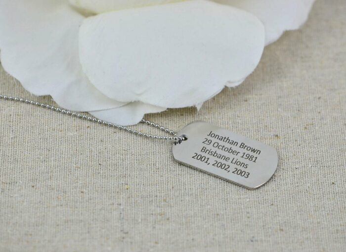 Men Personalised Dog Tag Bar Necklace, Silver Name Engraved Rectangle Necklace, Army Tag Initials Bar Customised Stainless Steel Necklace