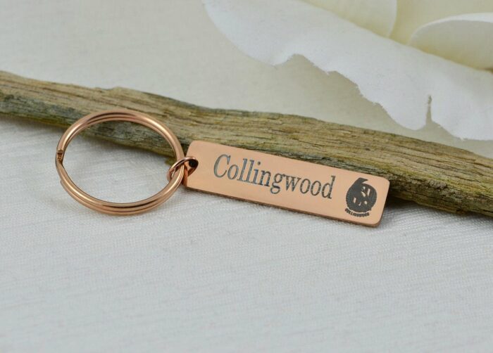 Personalised AFL Key Chain, AFL Footy Engraved Rectangle Bar Key Chains, Footy Teams Rose Gold Customised Charm Key Chains, School Name Tags