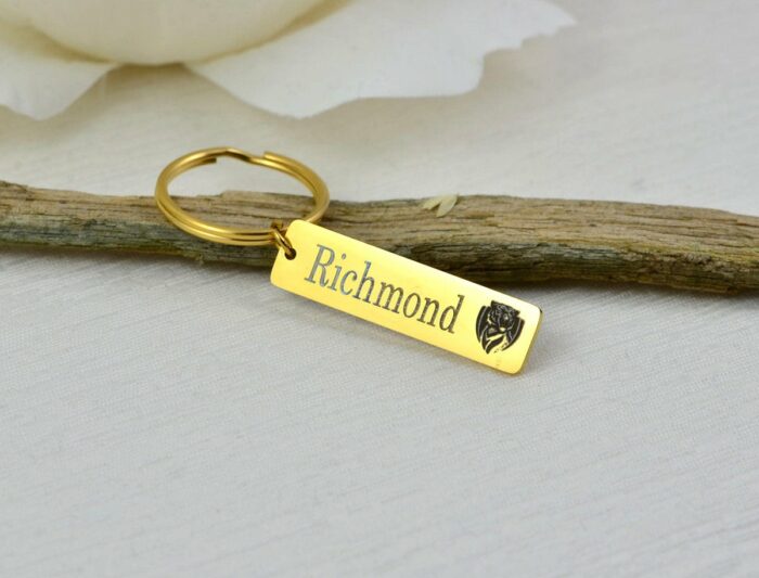 Personalised AFL Key Chain, AFL Footy Engraved Rectangle Bar Key Chains, Footy Teams Rose Gold Customised Charm Key Chains, School Name Tags