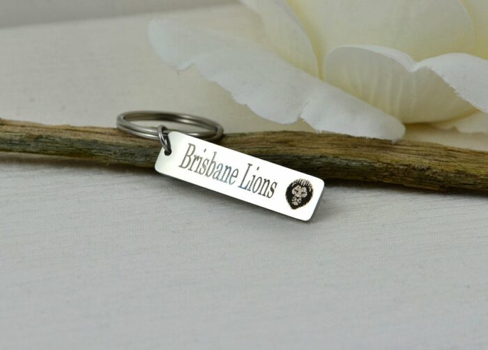 Personalised AFL Key Rings, AFL Footy Engraved Rectangle Bar Key Chains, Footy Teams Gold Customised Charm Key Chains, School Name Tags