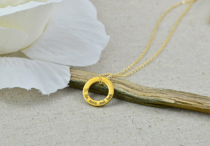 Personalised Circle Family Necklace, Gold Children Name Engraved Ring Custom Necklace, Round Necklace, Customised Bridesmaids Gift Jewellery