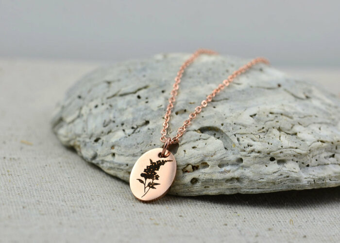 Personalised Engraved Flower Necklace, Oval Charm Flower Custom Necklace, Minimalist Flower Charm Necklace, Mothers Day Gift Women Jewellery