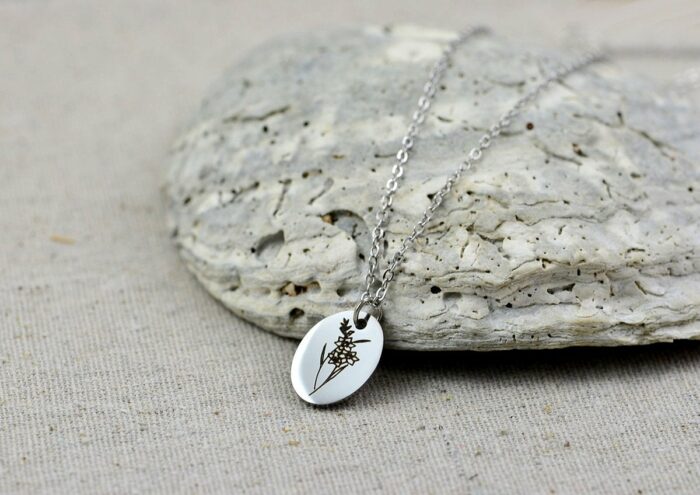Personalised Engraved Flower Necklace, Oval Flower Custom Necklace, Minimalist Flower Charm Necklace, Bridesmaids Gift Women Jewellery