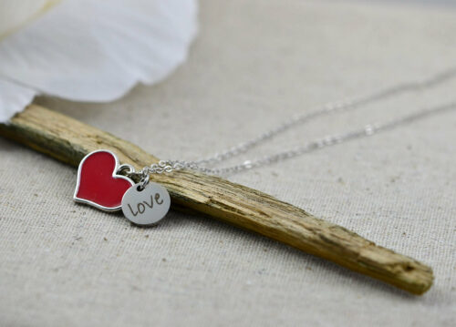 Personalised Engraved Enamel Heart Necklace