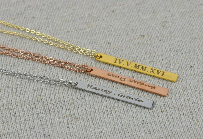 Personalised Name Bar Necklace, Customised Engraved Rectangle Bar Necklace, Initials Charm Dainty Necklace, Customised Bridesmaids Necklace