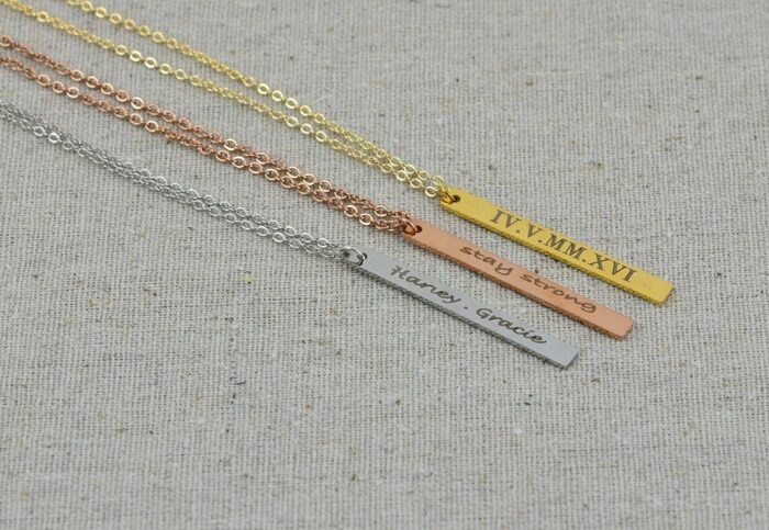 Personalised Name Bar Necklace, Customised Engraved Rectangle Bar Necklace, Initials Charm Dainty Necklace, Customised Bridesmaids Necklace