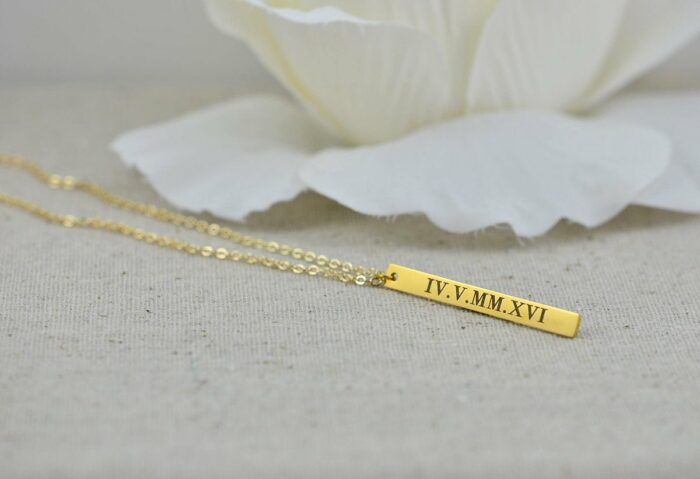 Personalised Name Bar Necklace, Customised Engraved Rectangle Bar Necklace, Initials Charm Dainty Necklace, Customised Bridesmaids Necklace