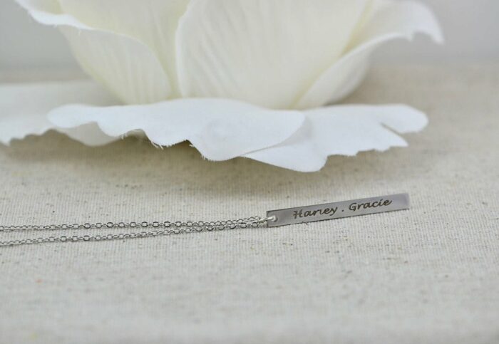 Personalised Name Bar Necklace, Customised Engraved Rectangle Bar Necklace, Initials Charm Dainty Necklace, Customised Bridesmaids Necklace