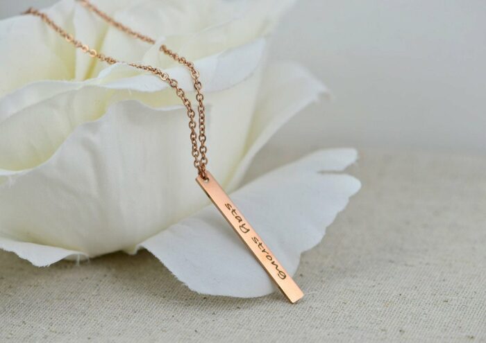 Personalised Name Bar Necklace, Customised Engraved Rectangle Bar Necklace, Initials Charm Dainty Necklace, Customised Bridesmaids Necklace