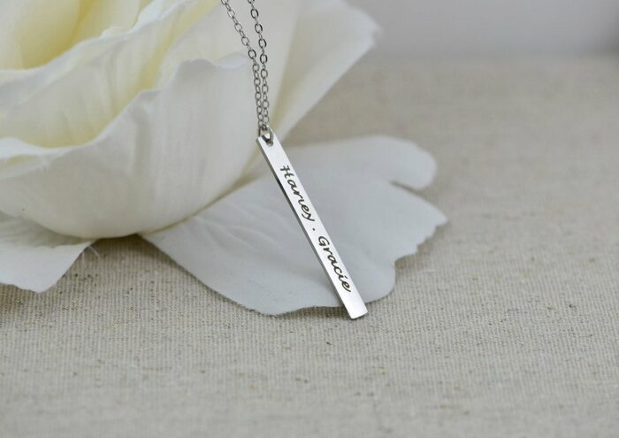 Personalised Name Bar Necklace, Customised Engraved Rectangle Bar Necklace, Initials Charm Dainty Necklace, Customised Bridesmaids Necklace