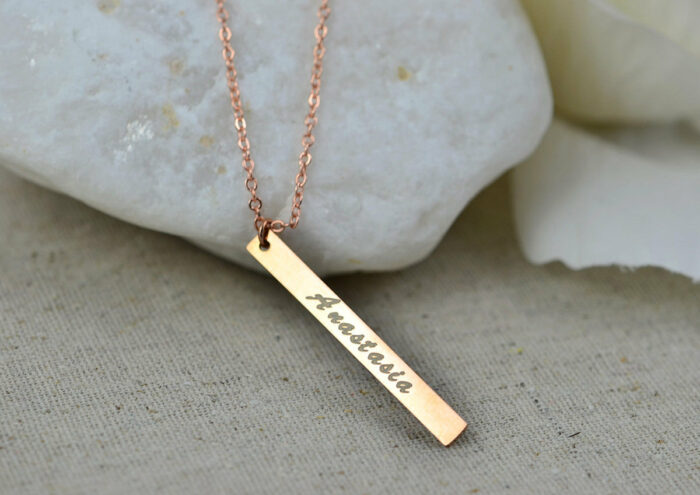 Personalised Name Bar Rose Gold Necklace