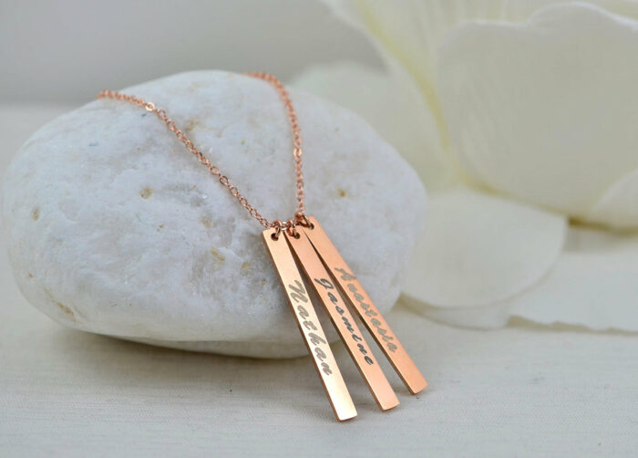 Personalised Name Bar Rosegold Necklace, Engraved Rectangle Bar Necklace, Bridesmaids Initials Charm Necklace, Customised roseglad Necklace