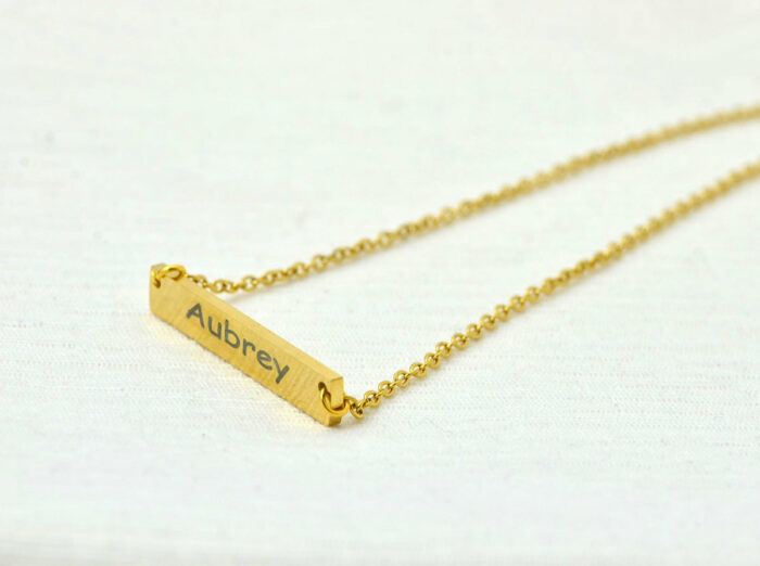 Personalised Name Gold Bar Necklace, Custom Engraved Rectangle Name Gold Necklace, Initials Charm Tag Necklace, Customised Gold Necklace