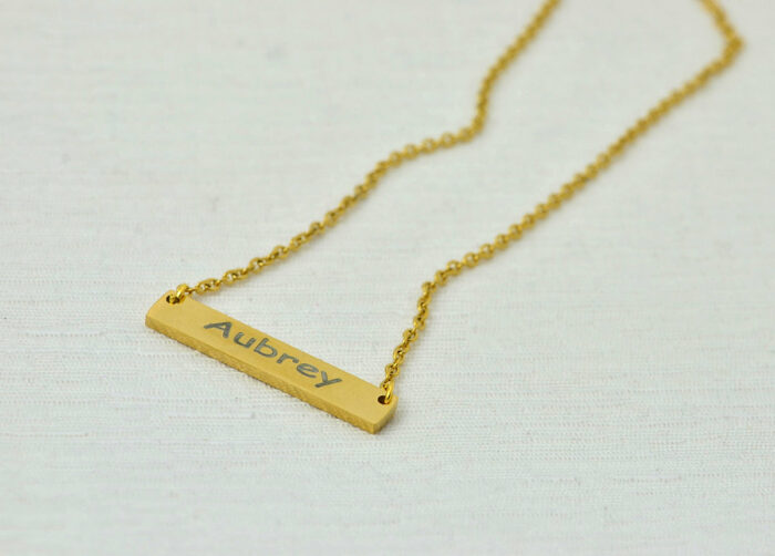 Personalised Name Gold Bar Necklace, Custom Engraved Rectangle Name Gold Necklace, Initials Charm Tag Necklace, Customised Gold Necklace