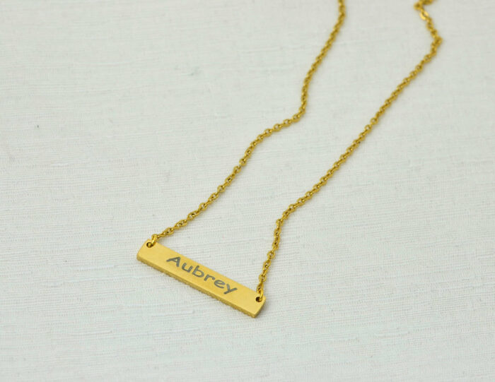 Personalised Name Gold Bar Necklace, Custom Engraved Rectangle Name Gold Necklace, Initials Charm Tag Necklace, Customised Gold Necklace