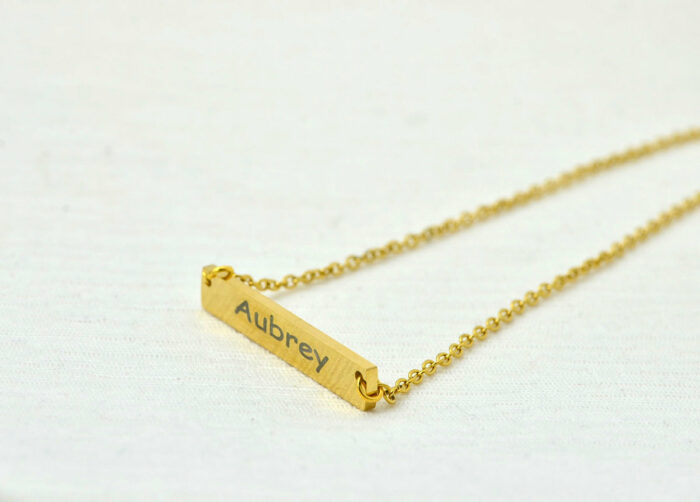 Personalised Name Gold Bar Necklace, Custom Engraved Rectangle Name Gold Necklace, Initials Charm Tag Necklace, Customised Gold Necklace