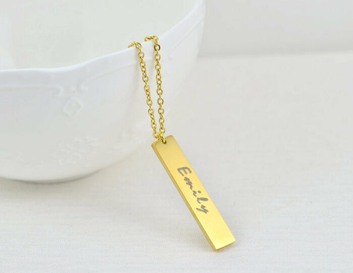 Personalised Name Gold Bar Necklace, Engraved Rectangle Name Necklace, Initials Personalised Charm Tag Necklace, Customised Gold Necklace