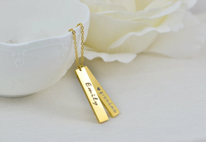 Personalised Name Gold Bar Necklace, Engraved Rectangle Name Necklace, Initials Personalised Charm Tag Necklace, Customised Gold Necklace