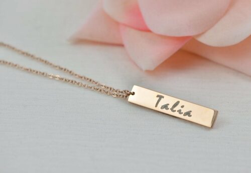 Personalised Rectangle Bar Rose Gold Necklace